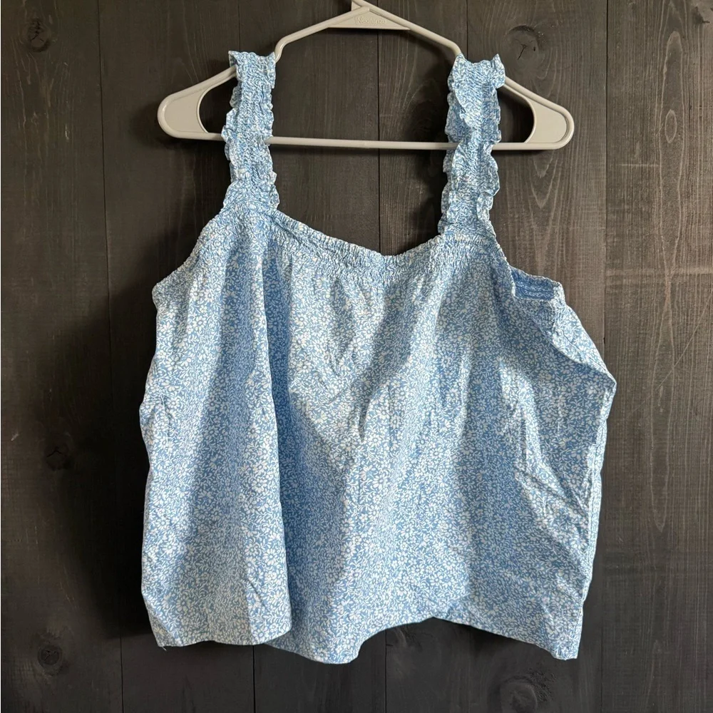 J. Crew Blue Ruffled Sleeveless Tank Top
